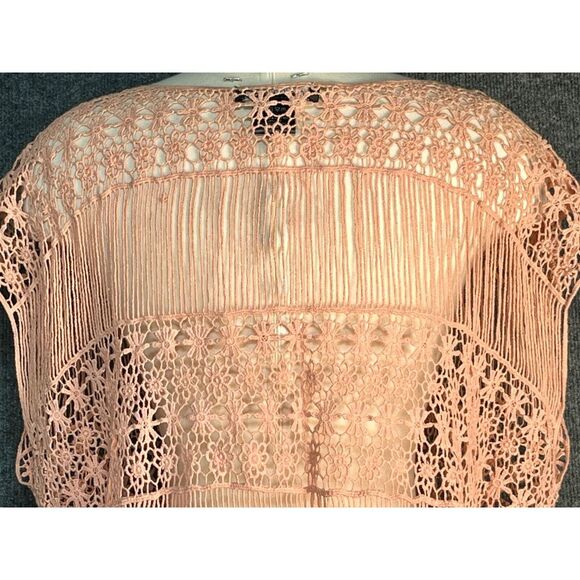 Living Doll LA Crochet Beach Cover Up Fringe Hem Oversized Pink Women Size XS/S - Picture 10 of 13